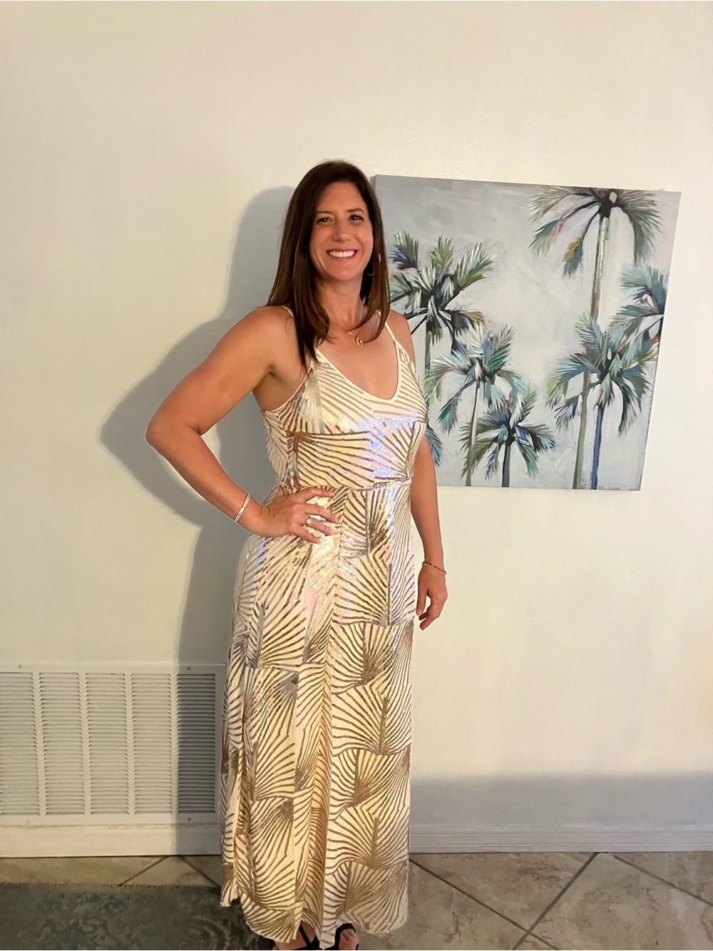 Joyfolie Aulora Gold Stripe Sequin Maxi Dress - Cream - Picture 3 of 3